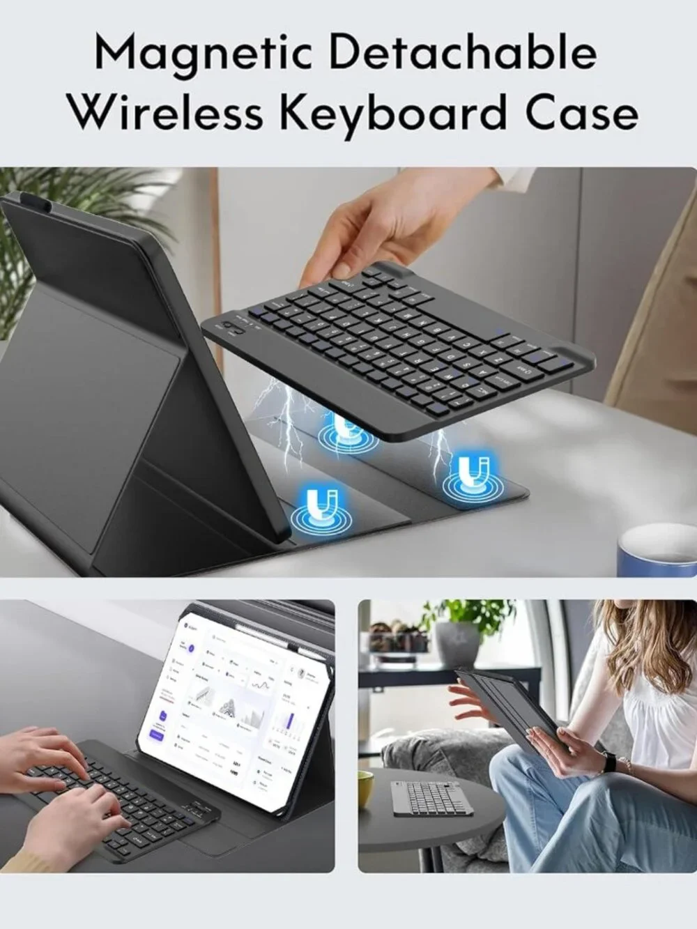 Universal Backlit Tablet Keyboard Case for 9-11” Tablets, Wireless Folio Cover